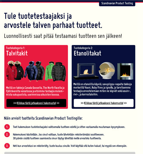 Scandinavianproducttesting.com etusivu