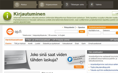 OP-verkkopalvelun luovuttaminen Balancionin käyttöön