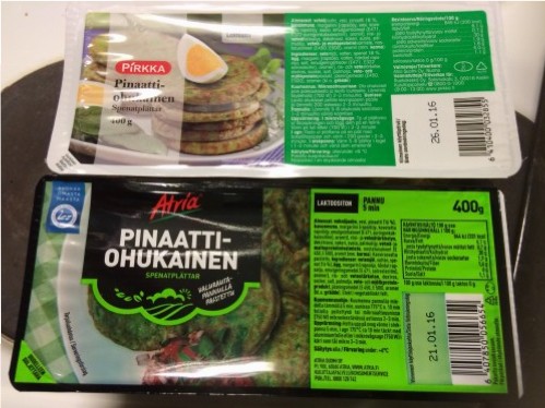 Kuva 3. Pakkausten paino on sama, 400 grammaa kummassakin