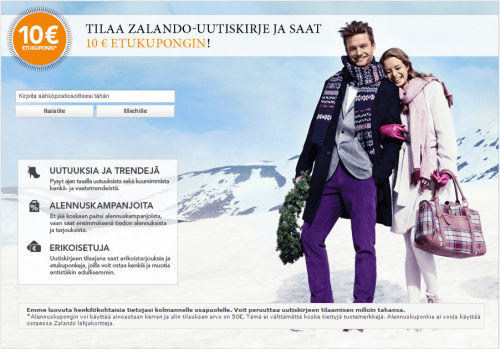 Zalando tarjoaa uutiskirjeensä tilaajille 10 euron alennuskoodin