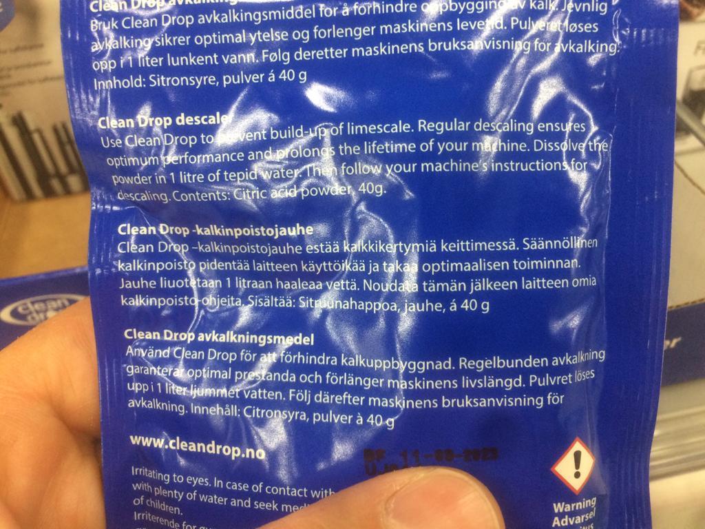 Clean Drop -kalkinpoistojauheen tuoteseloste