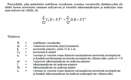 Todellisen vuosikoron laskentakaava