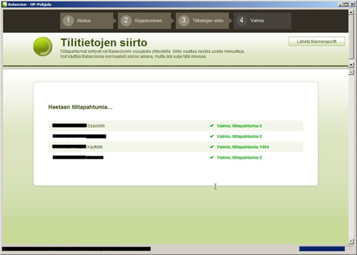 Kuva 1: Tilitapahtumien haku Balancionin Java-sovelluksella