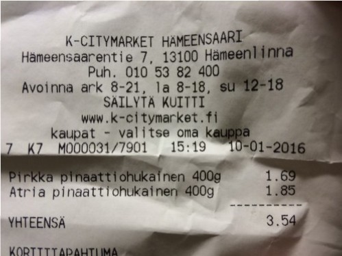 Kuva 6. Kassakuitti molempien lettupakettien ostosta