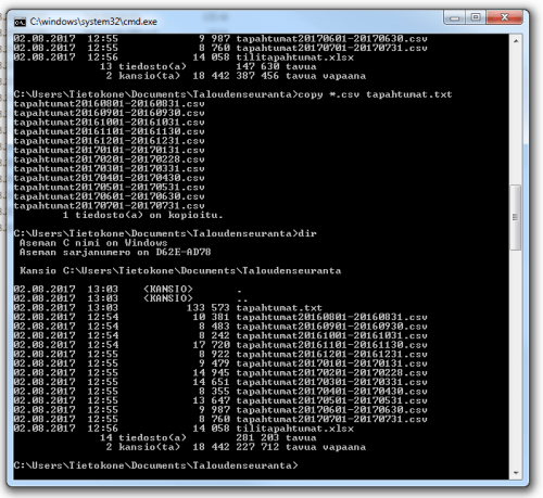 Vuoden tilitapahtumat Exceliin