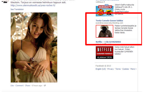 Scandinavian Product Testing -mainos Facebookissa