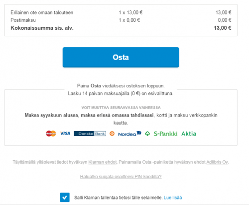 Kulutusluotto esivalittuna Adlibriksen verkkokaupassa