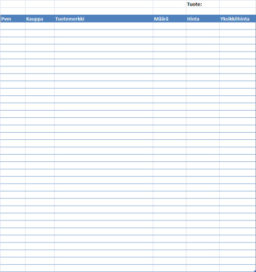 Hintakirjan esimerkkisivu