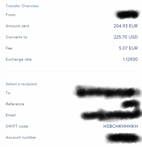 Kuitti Transferwise-maksusta