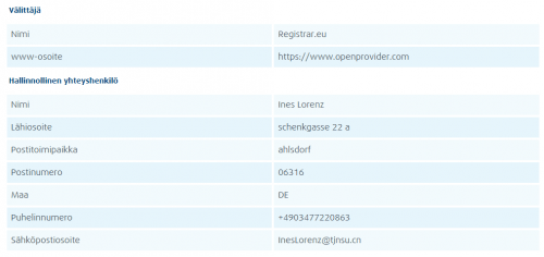 Verkkotunnuksen tiedot