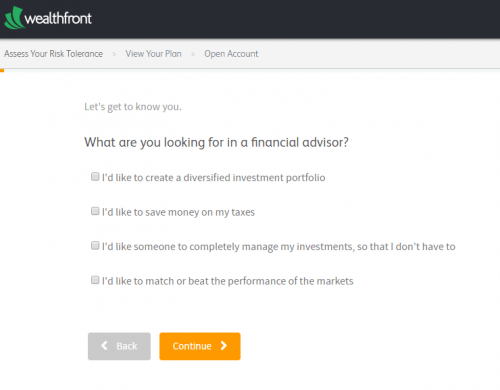 Wealthfrontin riskitoleranssikyselyn ensimmäinen kysymys