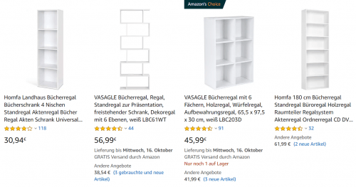 Kirjahyllyjä Saksan Amazonissa